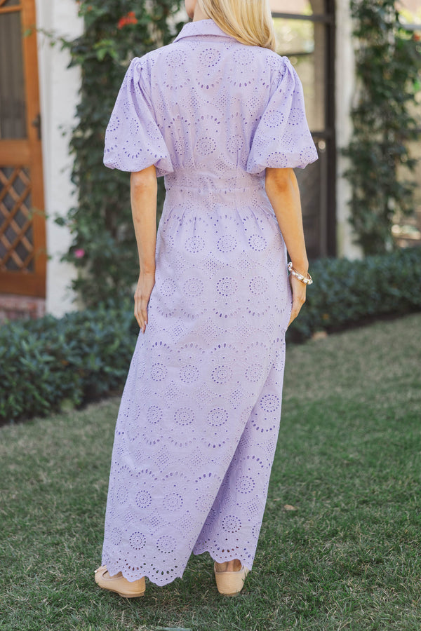 My Lucky Charm Lavender Eyelet Midi Dress