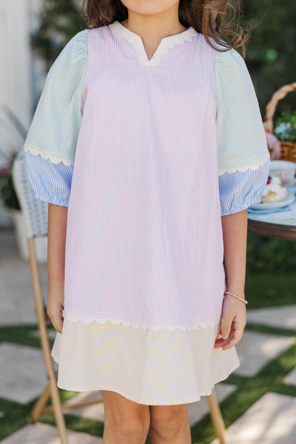 Girls: On Edge Pink Multi Striped Dress