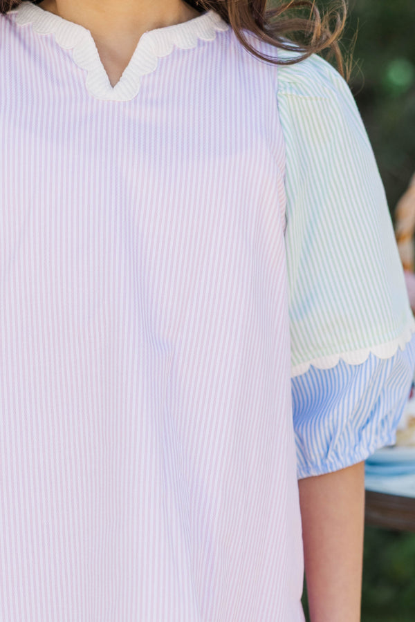 Girls: On Edge Pink Multi Striped Dress