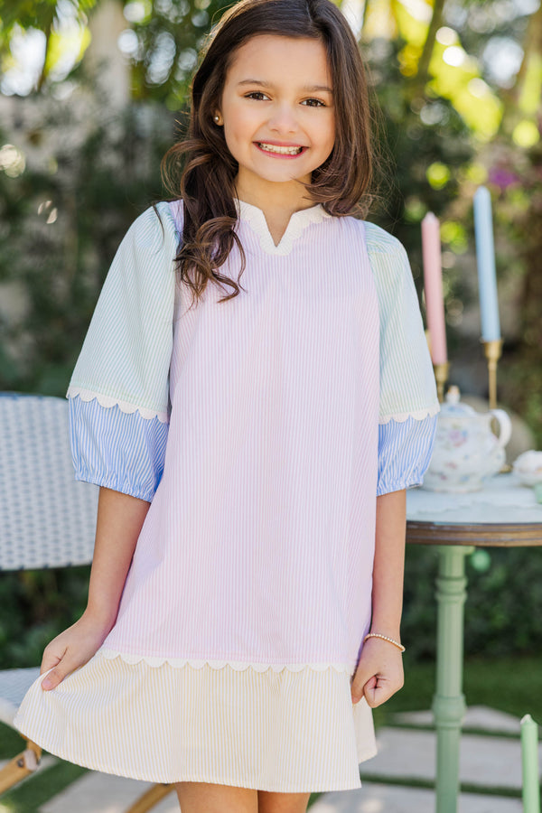 Girls: On Edge Pink Multi Striped Dress