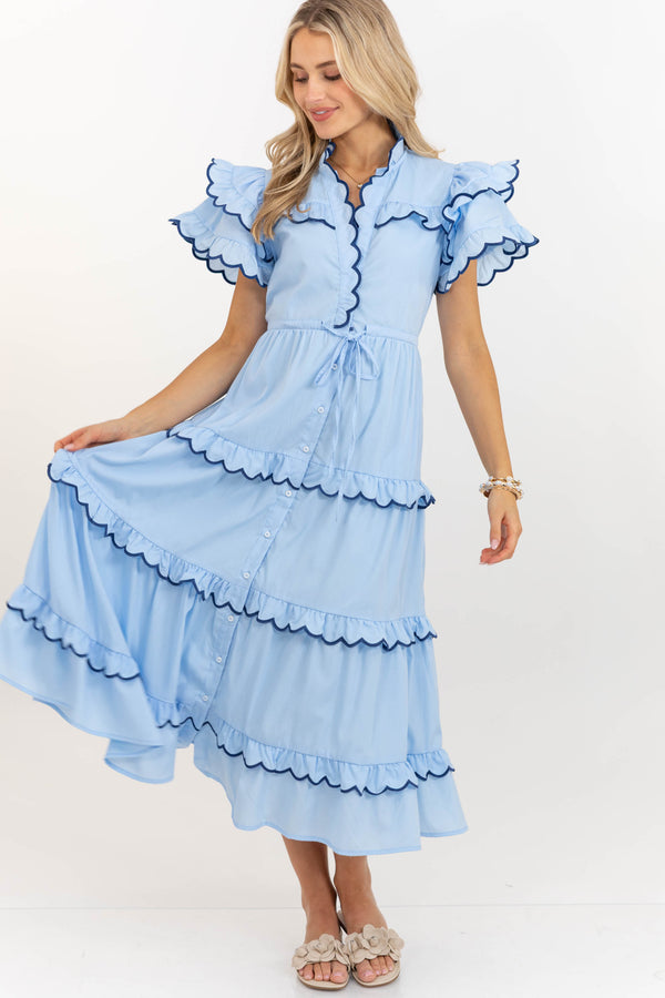 In The Air Light Blue Midi Dress