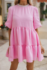 Cherished Moments Pink Tweed Babydoll Dress