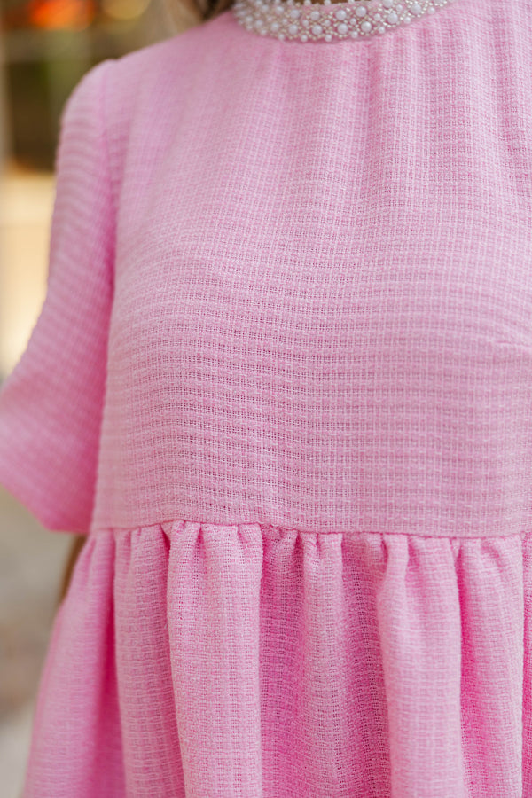 Cherished Moments Pink Tweed Babydoll Dress