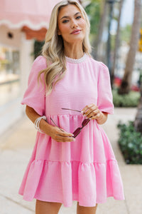 Cherished Moments Pink Tweed Babydoll Dress