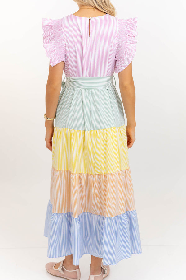 Bright Vibes Pink Striped Midi Dress