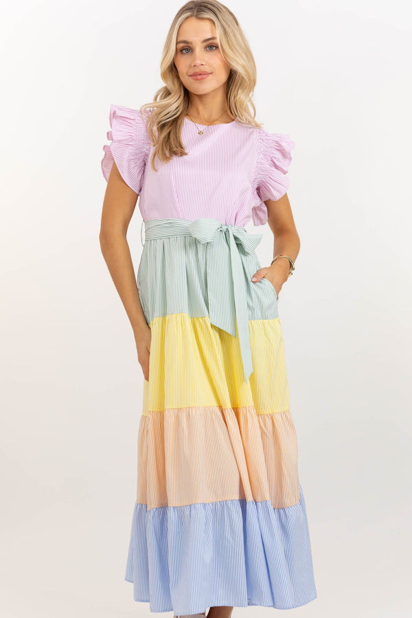 Bright Vibes Pink Striped Midi Dress