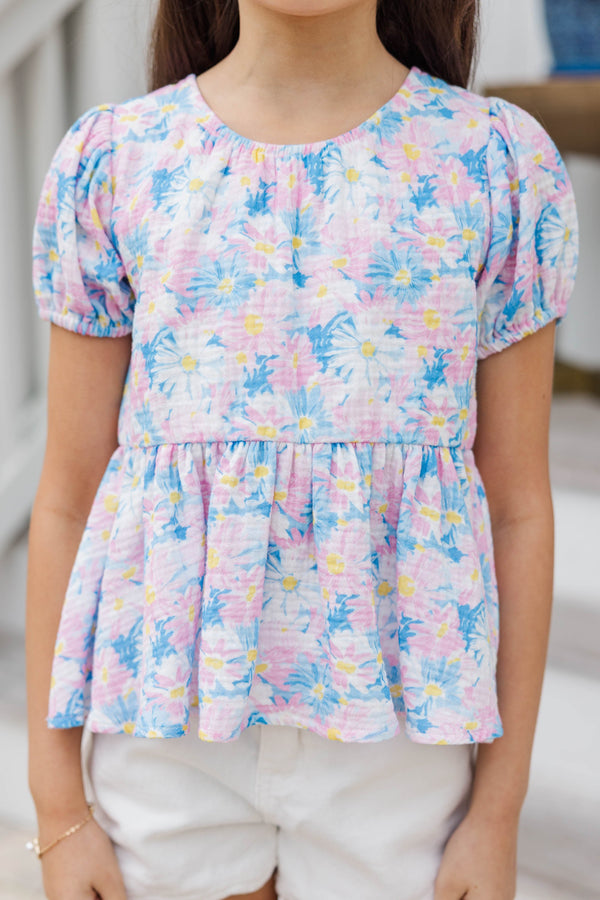 Girls: Lovely In Every Way Blue Floral Tie Back Babydoll Top
