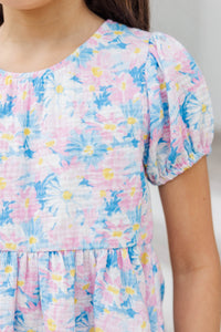 Girls: Lovely In Every Way Blue Floral Tie Back Babydoll Top