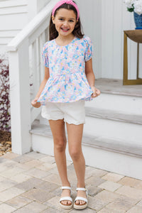 Girls: Lovely In Every Way Blue Floral Tie Back Babydoll Top