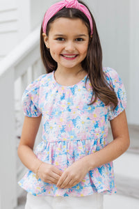 Girls: Lovely In Every Way Blue Floral Tie Back Babydoll Top