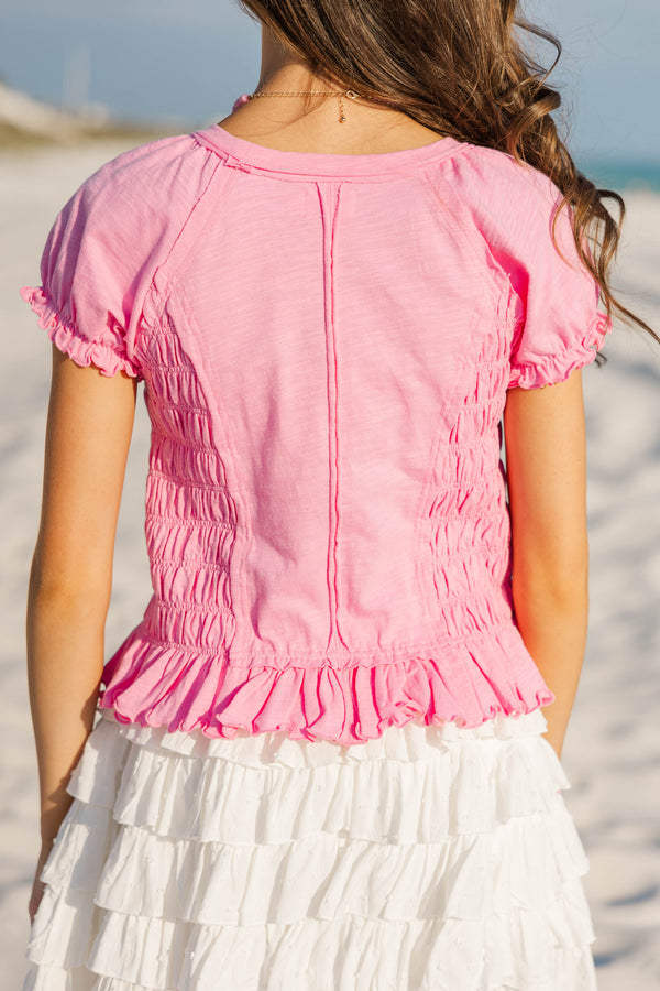 Girls: Made Of Sweet Moments Pink Smocked Tee