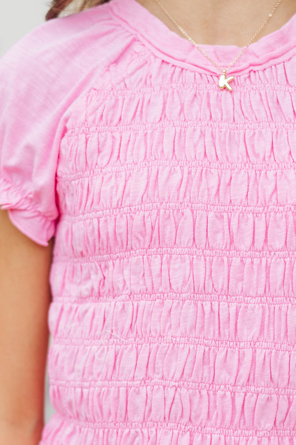 Girls: Made Of Sweet Moments Pink Smocked Tee