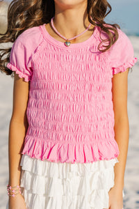 Girls: Made Of Sweet Moments Pink Smocked Tee