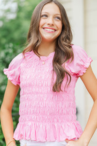 Girls: Made Of Sweet Moments Pink Smocked Tee
