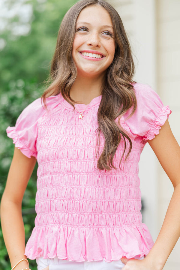 Girls: Made Of Sweet Moments Pink Smocked Tee