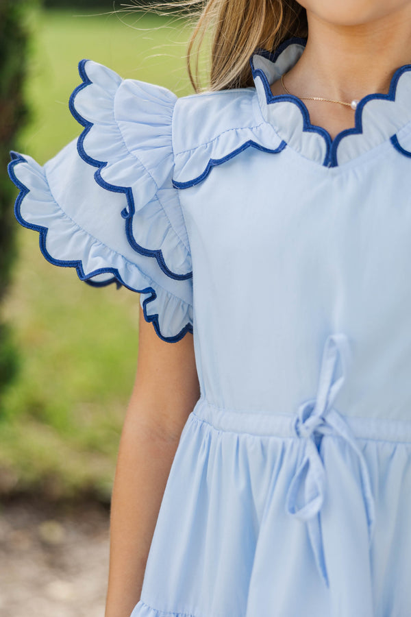 Girls: The Tatum Light Blue Scalloped Midi Dress