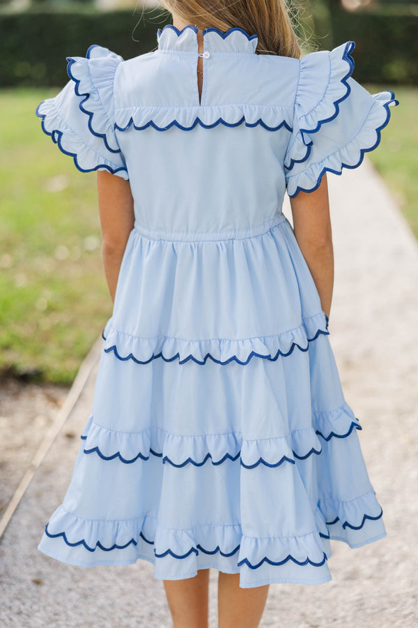 Girls: The Tatum Light Blue Scalloped Midi Dress