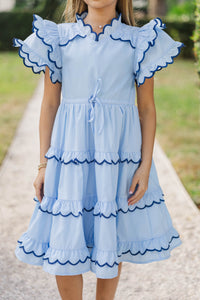 Girls: The Tatum Light Blue Scalloped Midi Dress