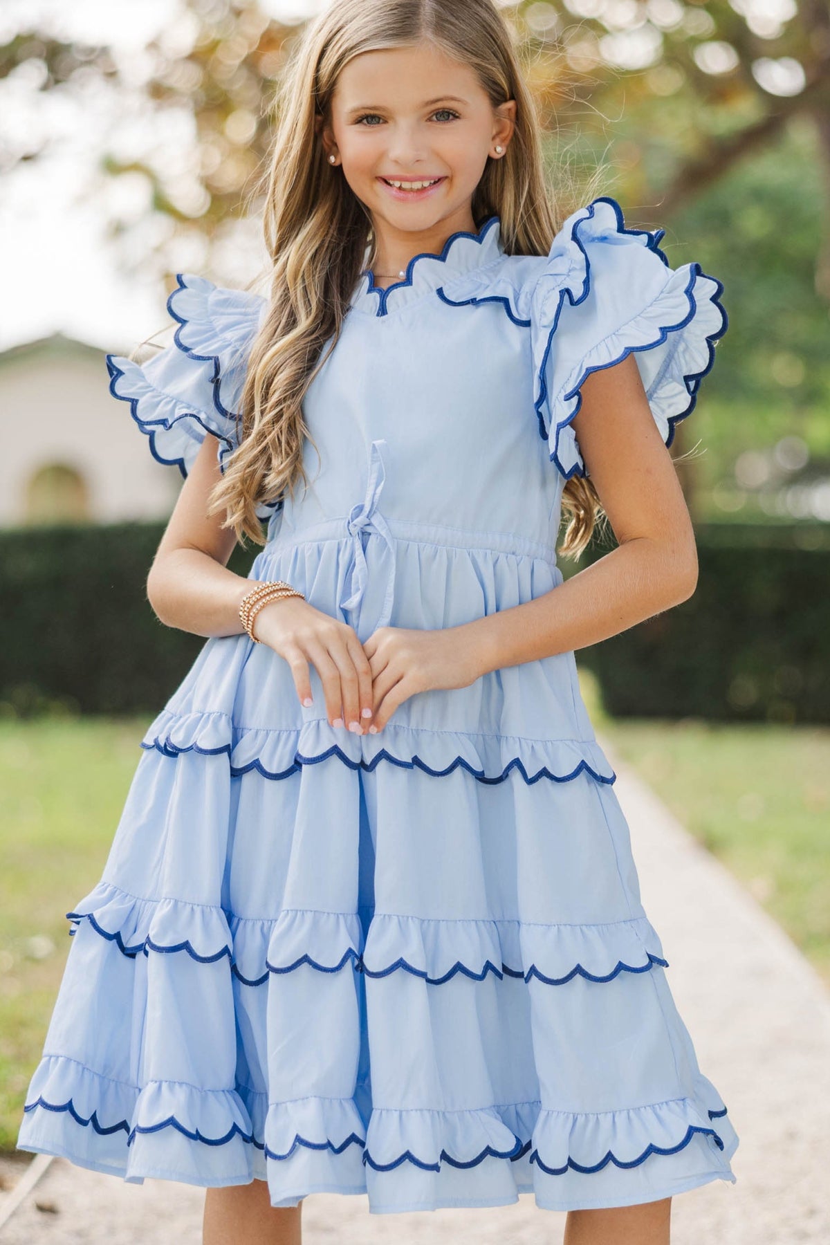Girls: The Tatum Light Blue Scalloped Midi Dress – Shop the Mint
