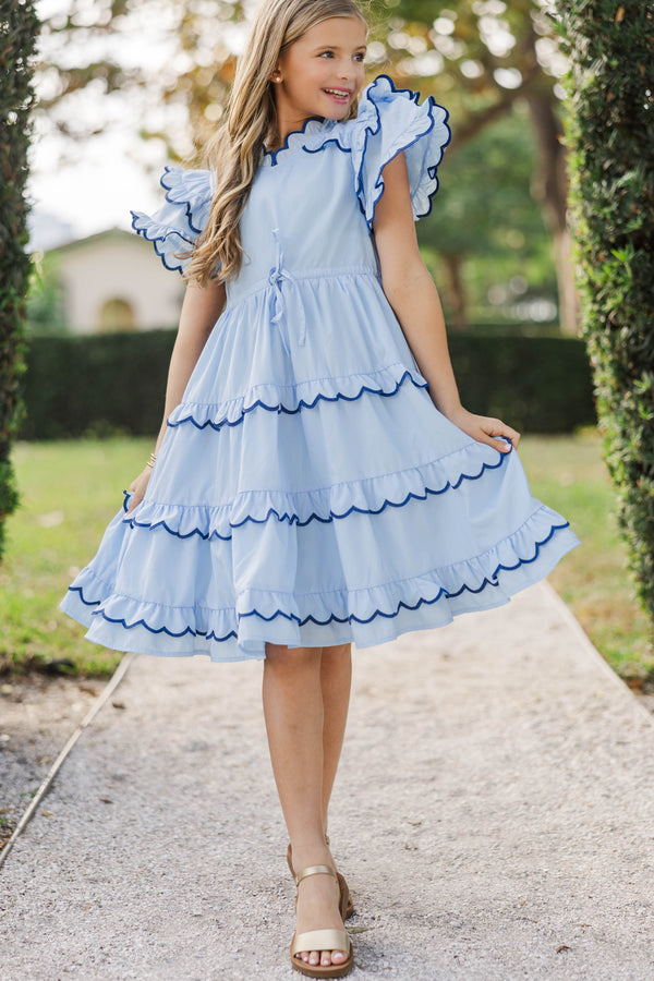 Girls: The Tatum Light Blue Scalloped Midi Dress Girls: The Tatum Light Blue Scalloped Midi Dress