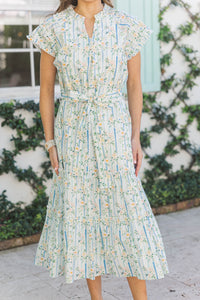 Always Flattering Light Blue Floral Midi Dress