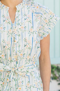 Always Flattering Light Blue Floral Midi Dress