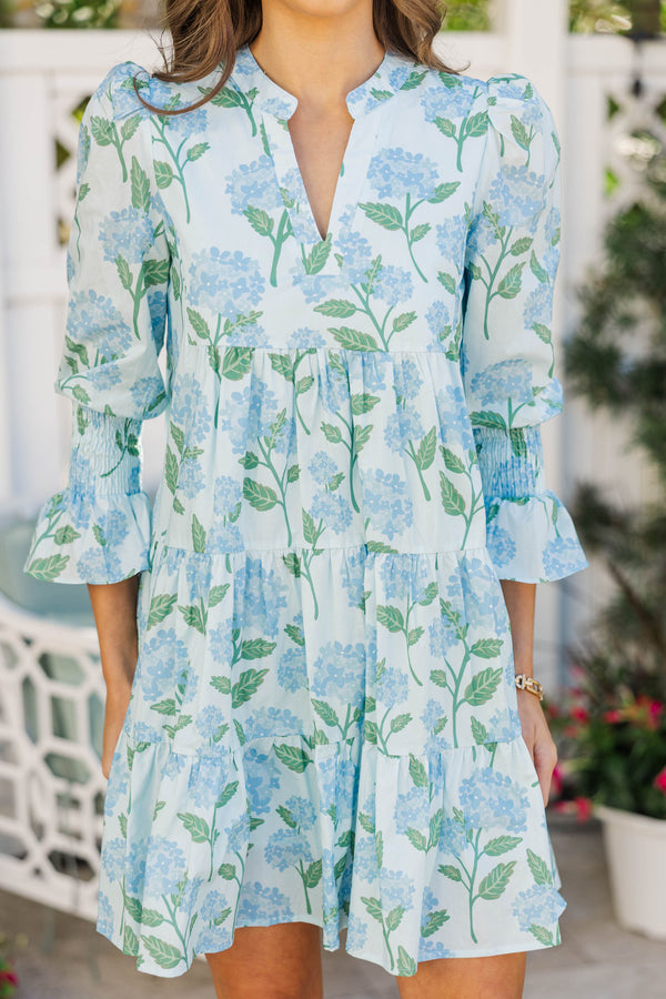 In Your Happy Place Light Blue Floral Dress, Large - The Mint Julep Boutique