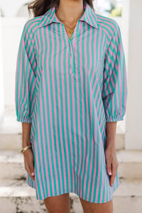 Extra Lovely Green Striped Shift Dress