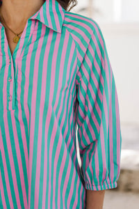 Extra Lovely Green Striped Shift Dress