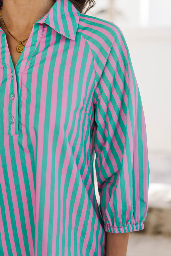 Extra Lovely Green Striped Shift Dress