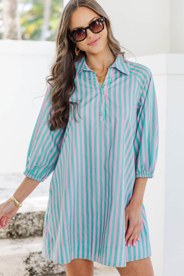 Extra Lovely Green Striped Shift Dress