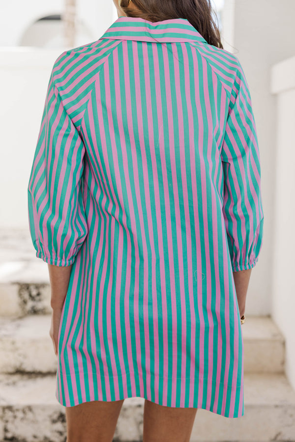 Extra Lovely Green Striped Shift Dress