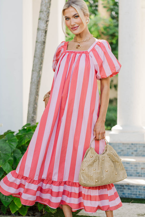 Sweet Spin Pink Striped Midi Dress
