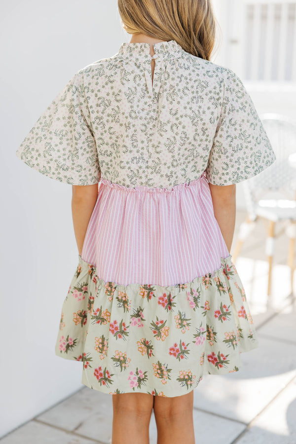 Girls: Feeling Your Best Pink Floral Mixed Print Dress