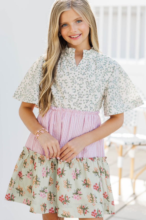 Girls: Feeling Your Best Pink Floral Mixed Print Dress