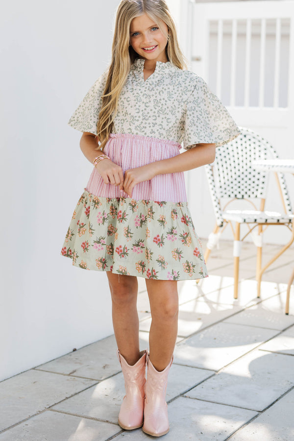 Girls: Feeling Your Best Pink Floral Mixed Print Dress