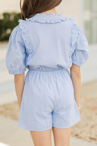 Girls: Just Be You Light Blue Textured Romper