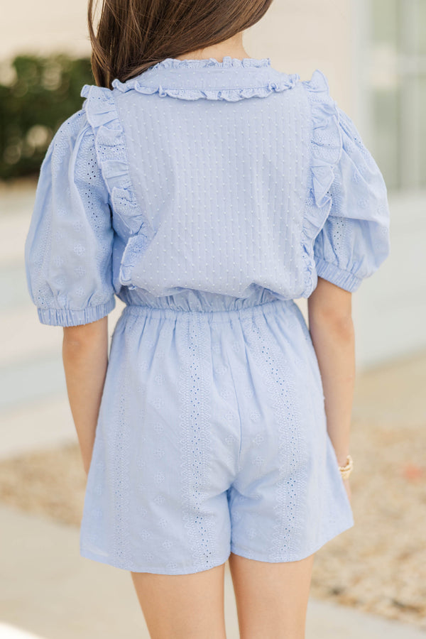 Girls: Just Be You Light Blue Textured Romper