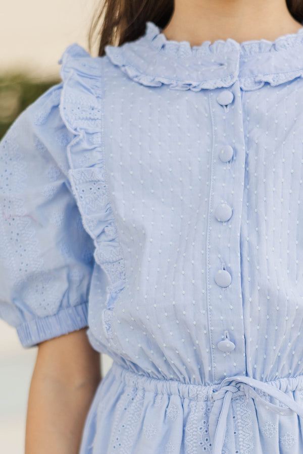 Girls: Just Be You Light Blue Textured Romper
