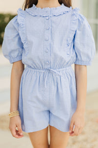 Girls: Just Be You Light Blue Textured Romper
