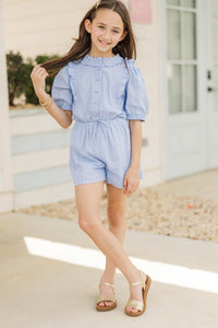 Girls: Just Be You Light Blue Textured Romper