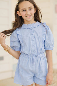 Girls: Just Be You Light Blue Textured Romper
