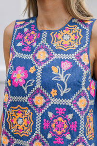 THML: Always Looks Polished Navy Embroidered Dress