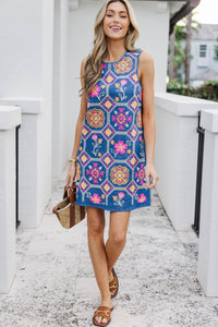THML: Always Looks Polished Navy Embroidered Dress