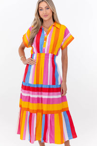THML: Perfectly Balanced Pink Striped Midi Dress