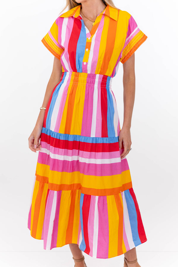 THML: Perfectly Balanced Pink Striped Midi Dress