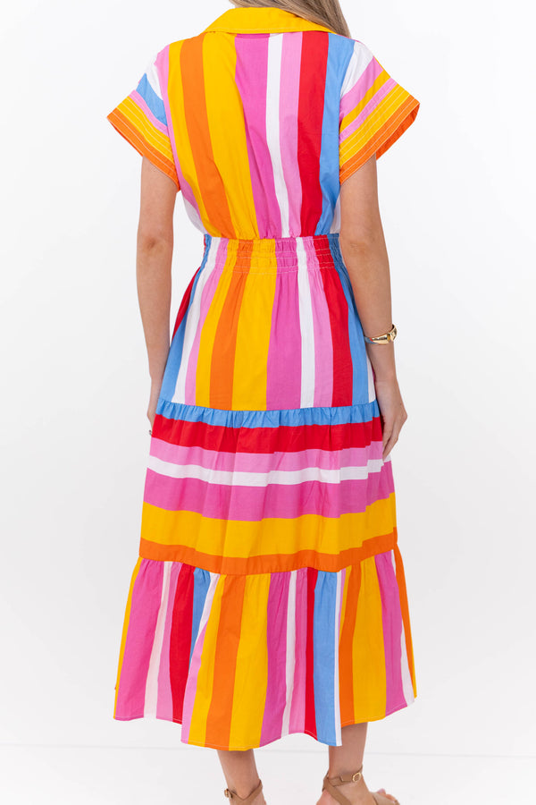 THML: Perfectly Balanced Pink Striped Midi Dress