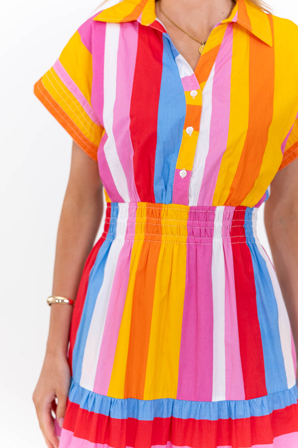 THML: Perfectly Balanced Pink Striped Midi Dress