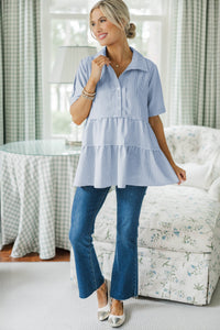 NURSING COLLECTION: All You Need To Hear Light Blue Striped Babydoll Top