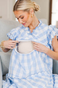 NURSING COLLECION: Worth Repeating Light Blue Gingham Midi Dress